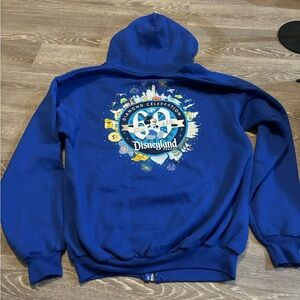 Disney Disneyland 60th Anniversary Celebration Hoodie Full Zip 2015 Blue Sz M